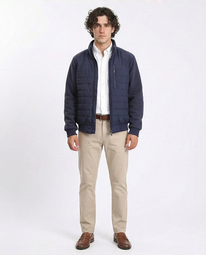 O199937 - Long Sleeves Zipped Bomber Jacket - Navy Blue