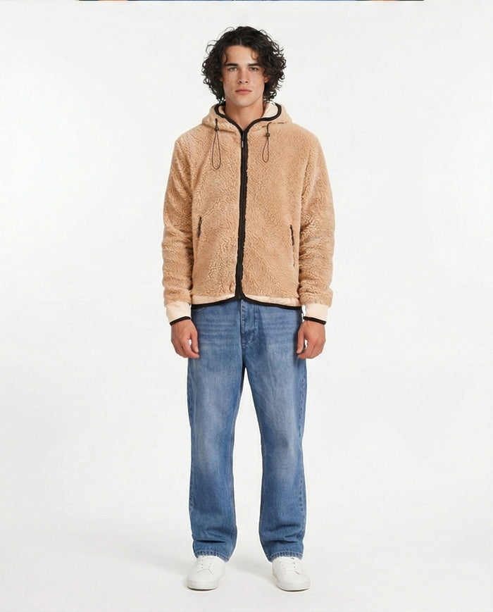 O199950 - Cozy Fur Zip-Up Hoodie – Camel Brown