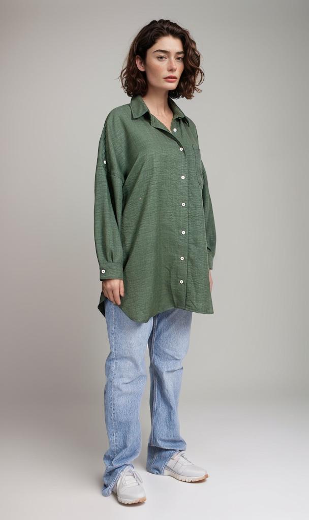 O200155-O200155 - Cropped Button-Up Shirt - Multicolor Print