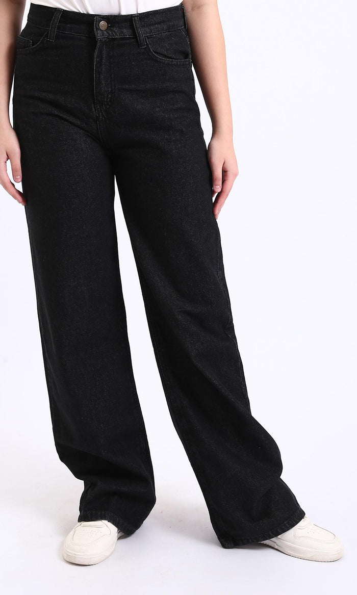 Solid Wide Leg Jeans - Black