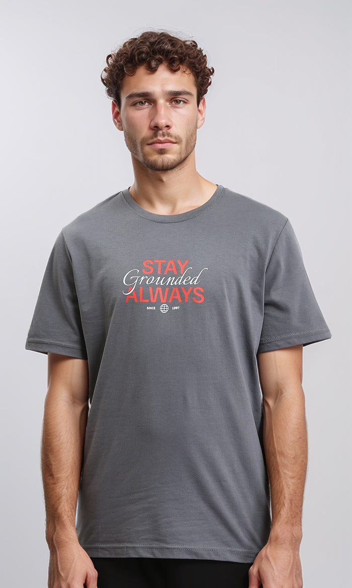 Front Print Short Sleeves Tee - Dark Grey