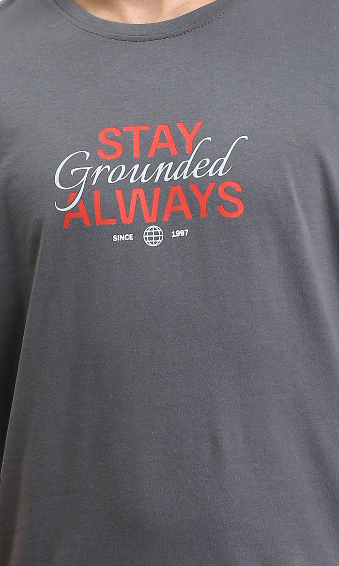 O203110 - Front Print Short Sleeves Tee - Dark Grey