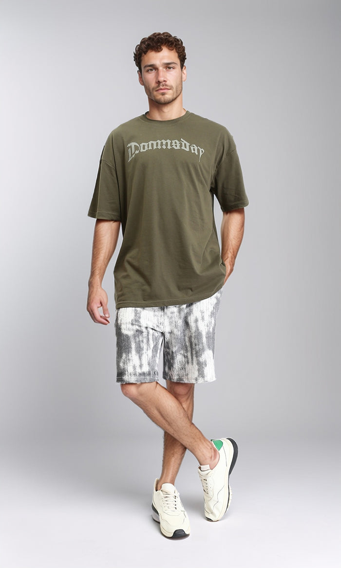 O203120 - Printed Elbow Sleeves Casual Tee - Dark Olive