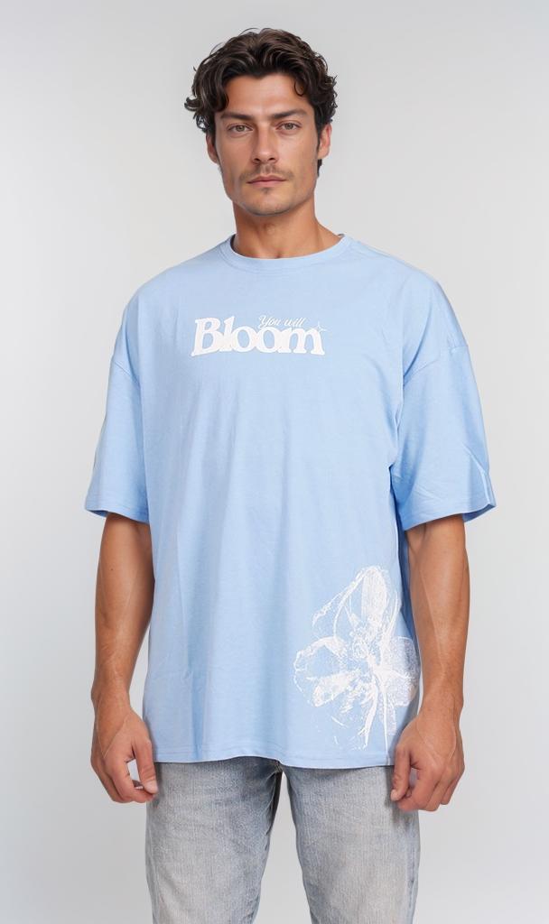 Floral "bloom Yourself" Oversized T-Shirt - Light Blue