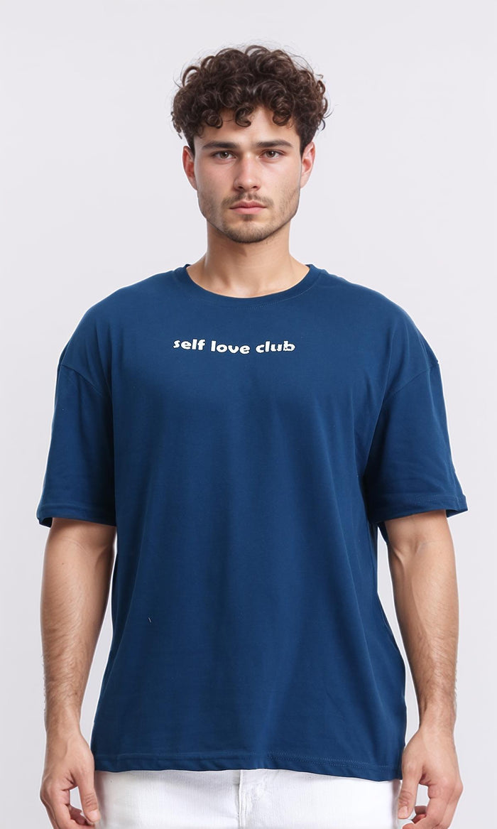 "self Love Club" Crew Neck Cotton Tee - Teal