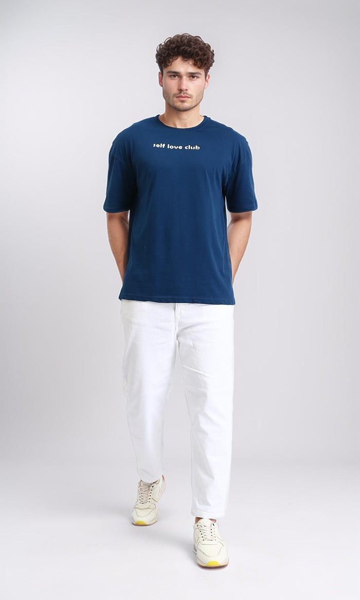O203136 - "Self Love Club" Crew Neck Cotton Tee - Teal