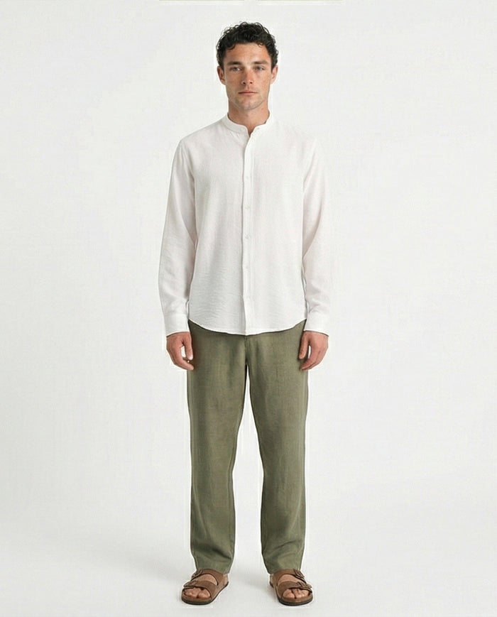 O203311 - Summer Textured Shirt with Mandarin Collar - Off-White