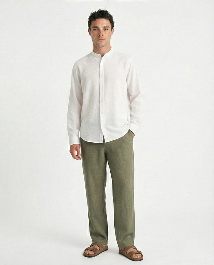 O203311 - Summer Textured Shirt with Mandarin Collar - Off-White