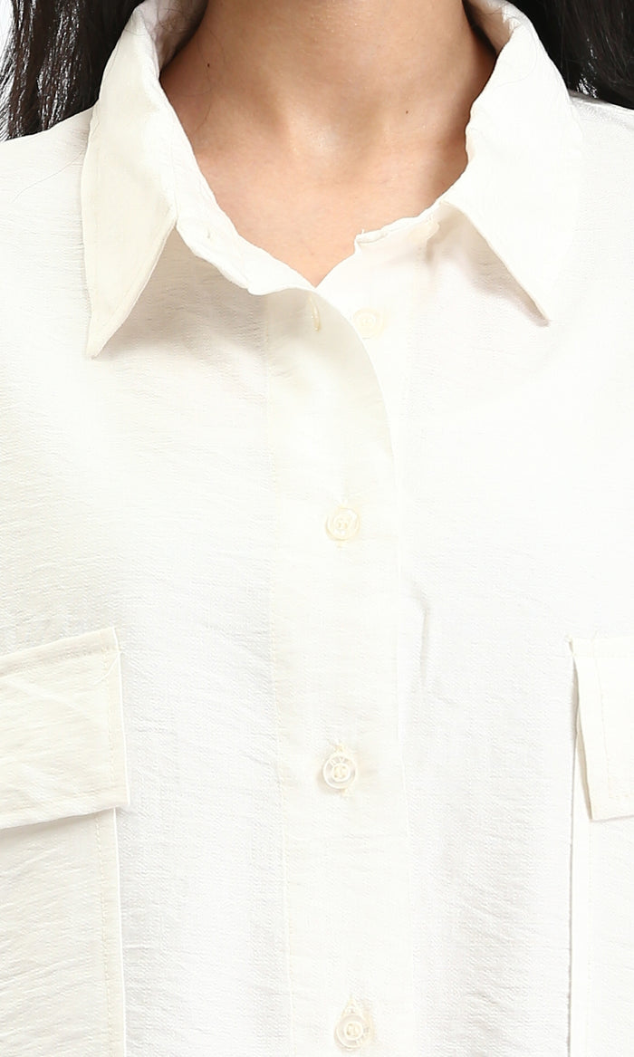 O203325 - Relaxed Fit Long Sleeves Textured Shirt - Cream