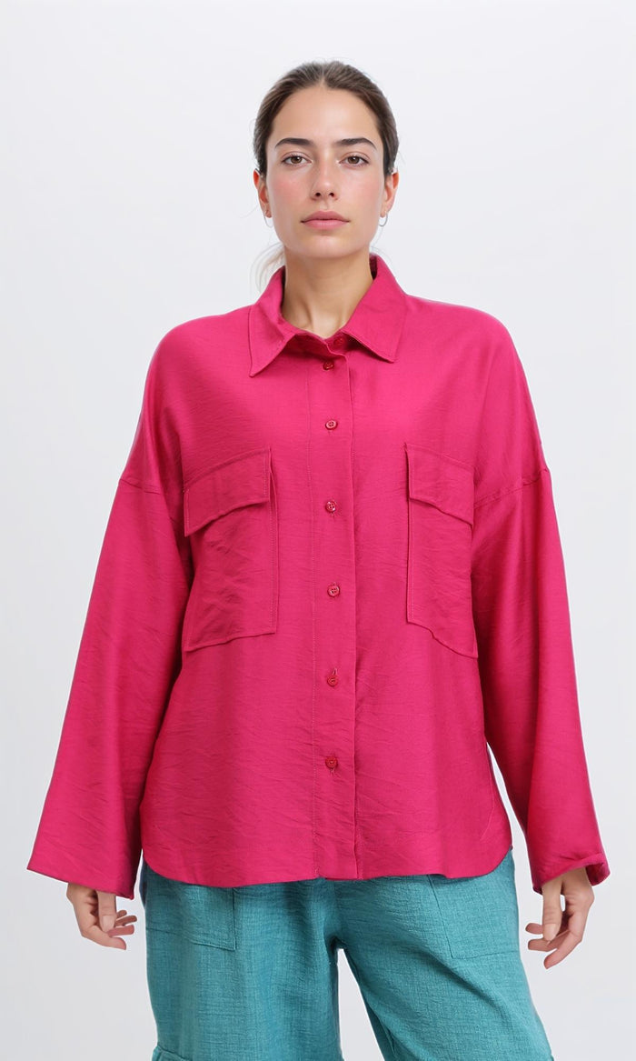 Long Sleeves Shirt with Front Pockets - Fuchsia