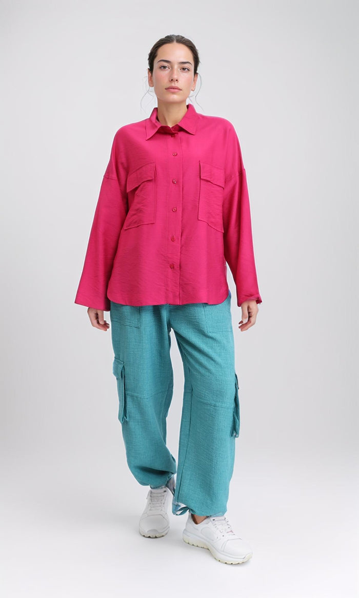 O203326 - Long Sleeves Shirt with Front Pockets - Fuchsia