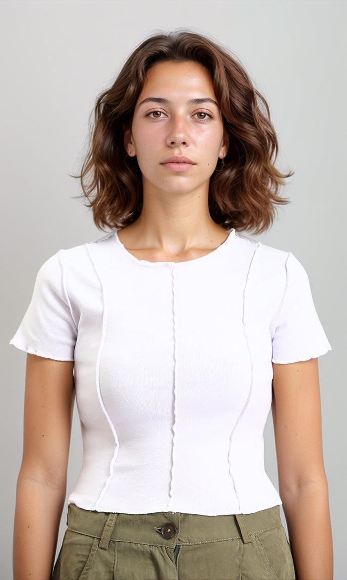 Short Sleeves Fashionable Lettuce Top - White