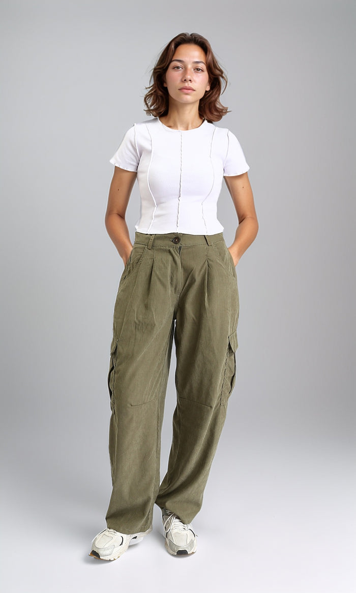 O204291 - Short Sleeves Fashionable Lettuce Top - White