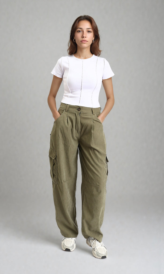 O204291 - Short Sleeves Fashionable Lettuce Top - White