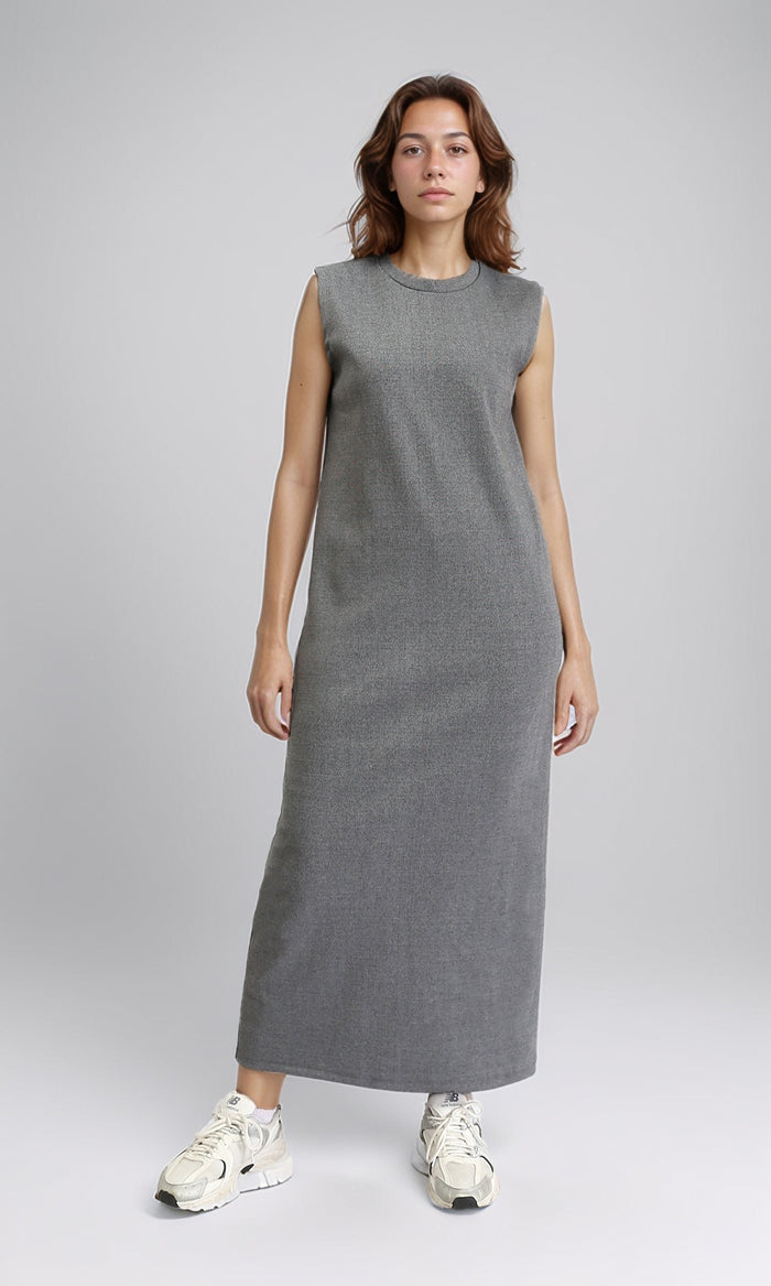 Round Neck Sleeveless Maxi Dress - Heather Grey