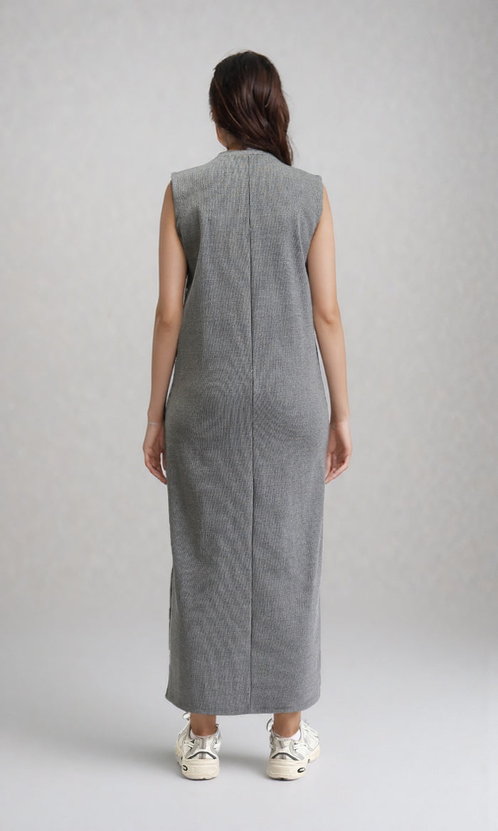 O204388 - Round Neck Sleeveless Maxi Dress - Heather Grey