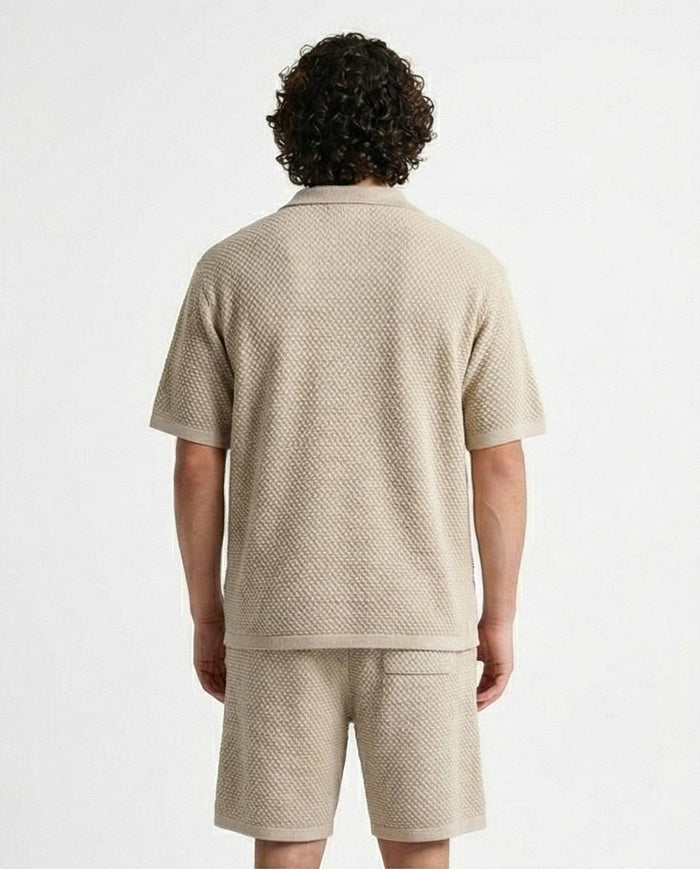 Oatmeal Textured Knit Camp Collar Shirt – Old Money Collection - R217142