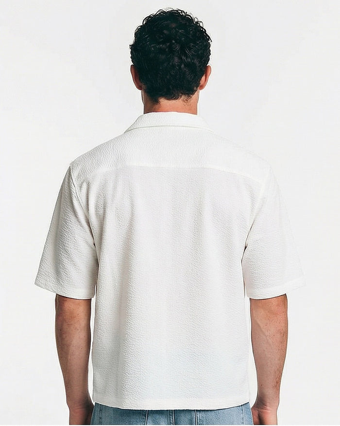 Off-White Textured Camp Collar Short Sleeve Shirt - R217166