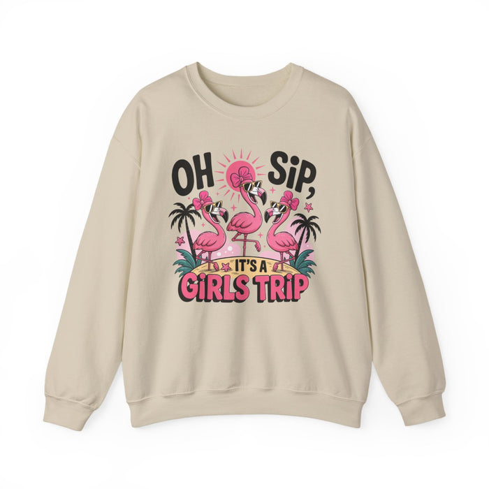 sand sweatshirt with oh sip it's a girls trip girls vacation graphic