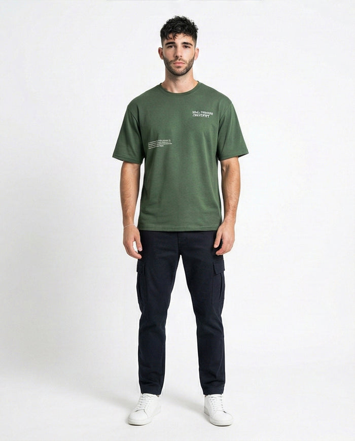 Olive Green Art Therapy Relaxed Fit Graphic T-Shirt - R216399