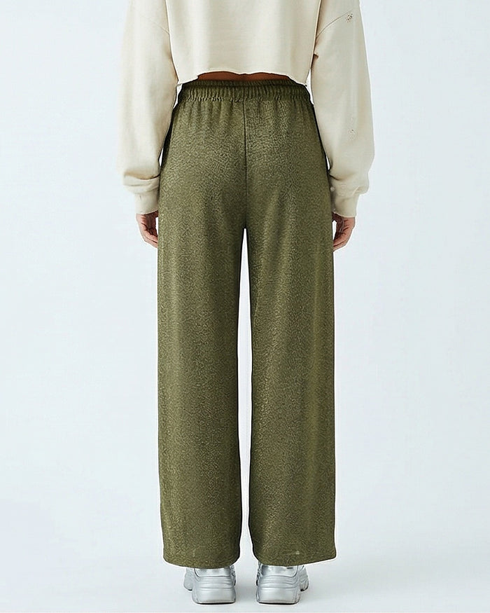 Olive Green Wide-Leg Textured Lounge Pants - R217295