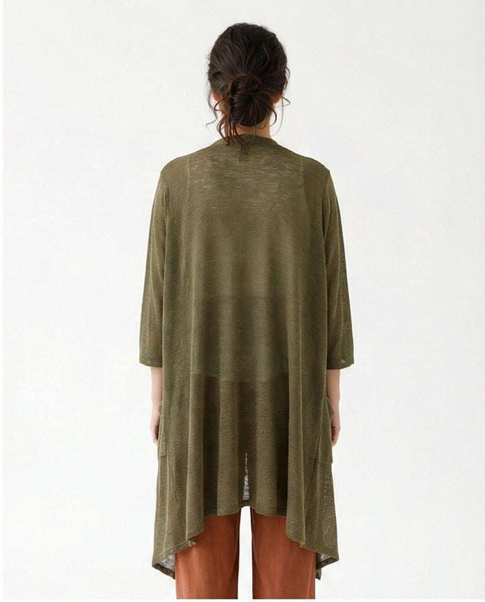 Olive Open-Front Lightweight Layering Cardigan