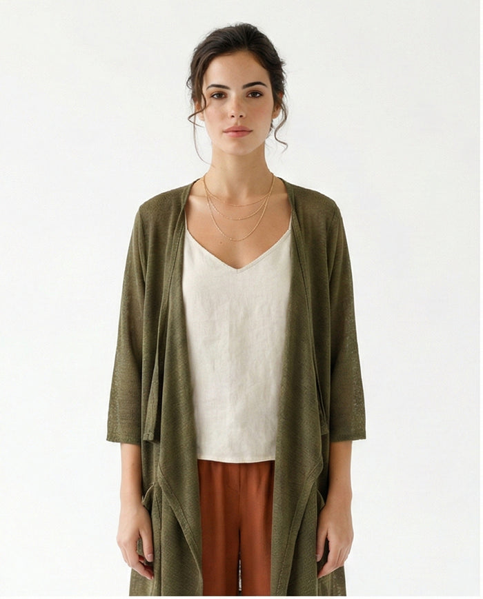 Olive Open-Front Lightweight Layering Cardigan