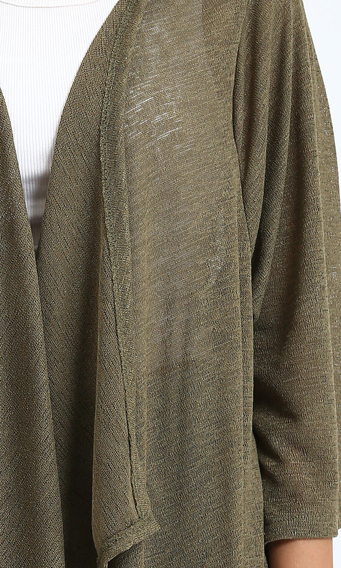 Olive Open-Front Lightweight Layering Cardigan