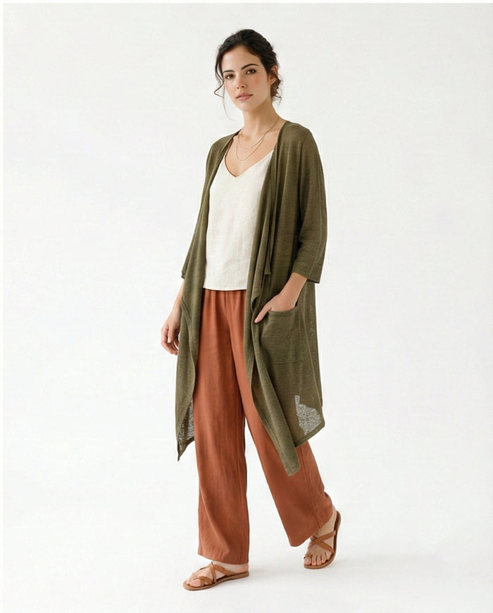 Olive Open-Front Lightweight Layering Cardigan