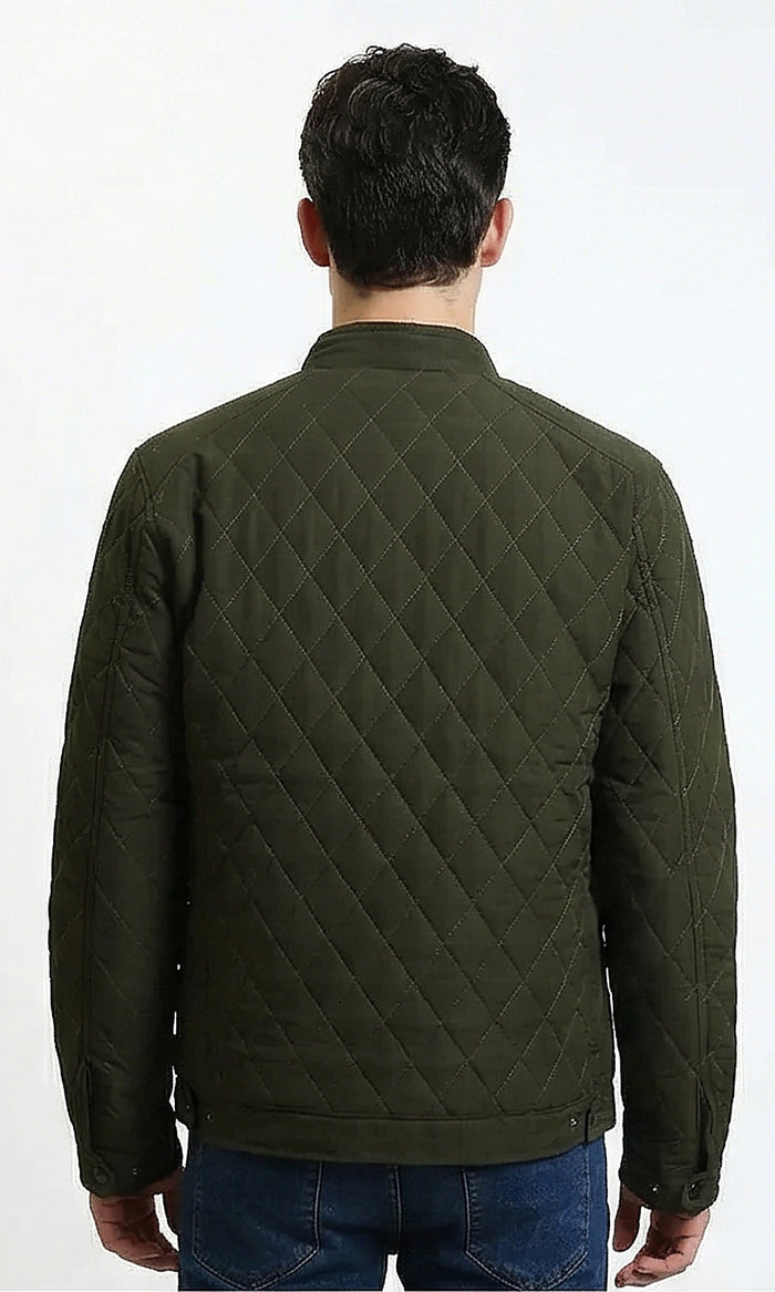 Olive Quilted Mock Neck Jacket
