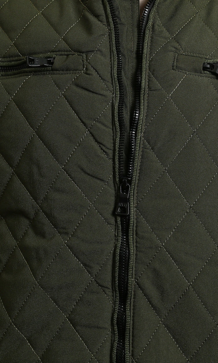 Olive Quilted Mock Neck Jacket