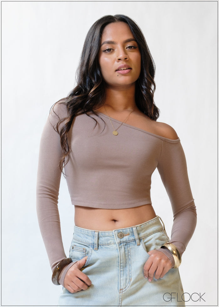 One Shoulder Rib Top - 200226