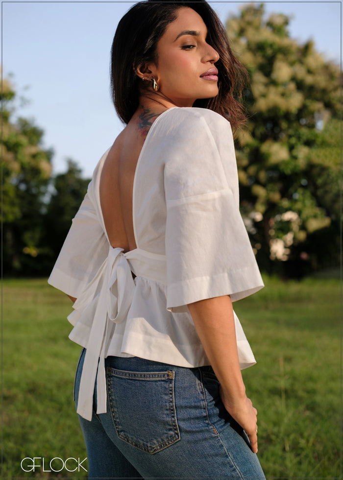 Open Back Peplum Blouse - 160726