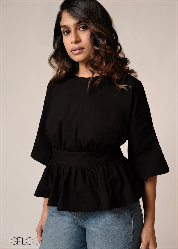 Open Back Peplum Blouse - 160726