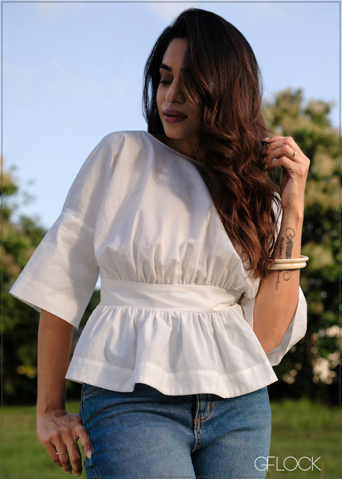 Open Back Peplum Blouse - 160726