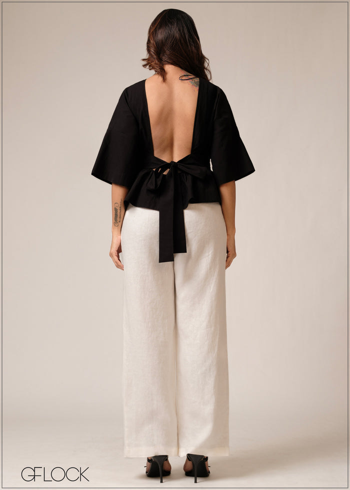 Open Back Peplum Blouse - 160726