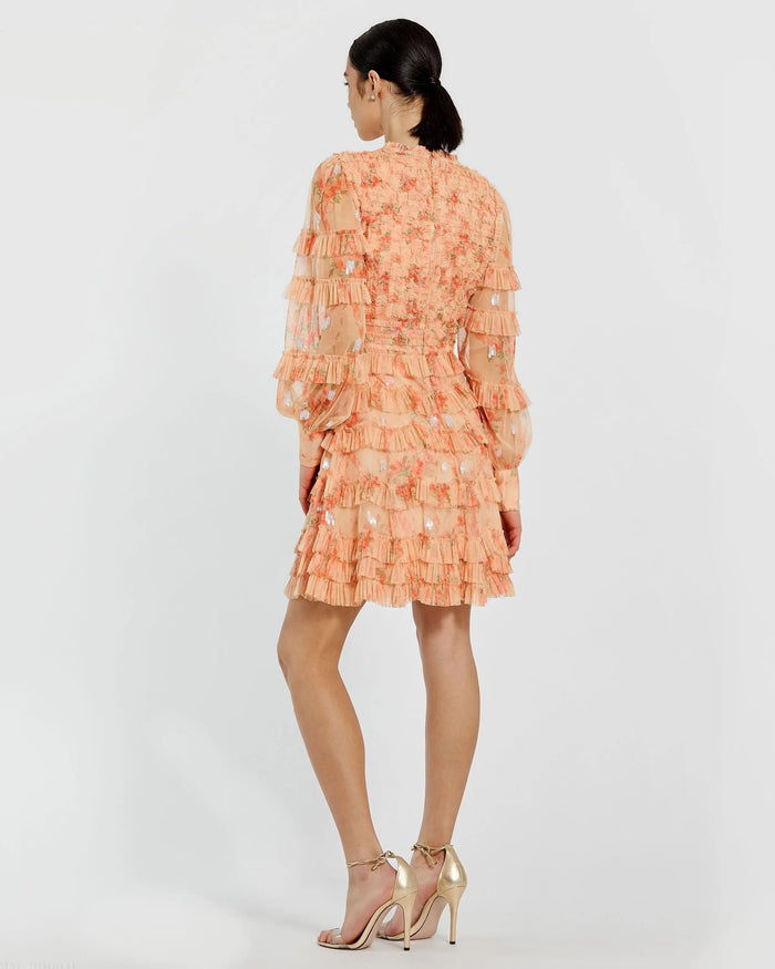 Orange Key Hole Detail Long Sleeve Dress Ieena for Mac Duggal