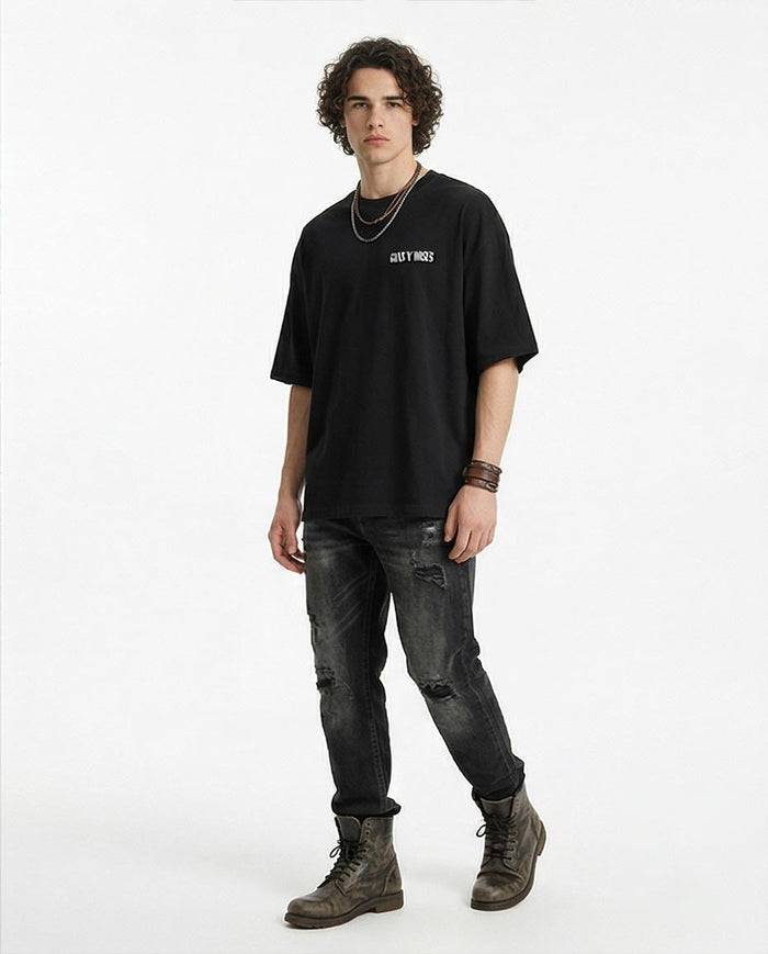 Oversized Graphic Heavyweight Tee in Midnight Black R216571