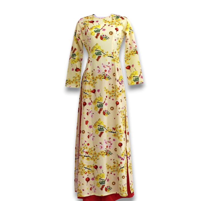 Pale Yellow Lanterns Print Ao Dai Set
