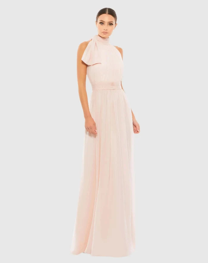 Pink Petite A Line Gown with High Neckline Mac Duggal