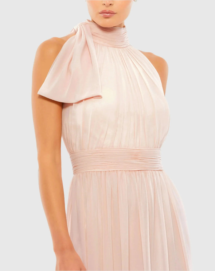 Pink Petite A Line Gown with High Neckline Mac Duggal