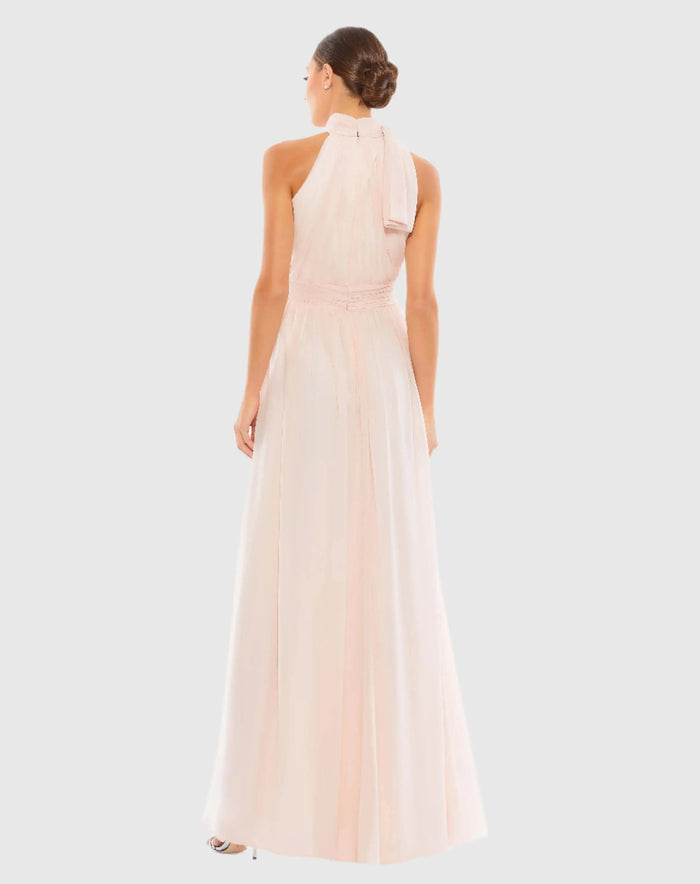 Pink Petite A Line Gown with High Neckline Mac Duggal