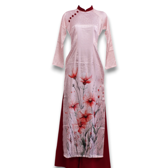 Pink Gam Ao Dai Set (High Collar)