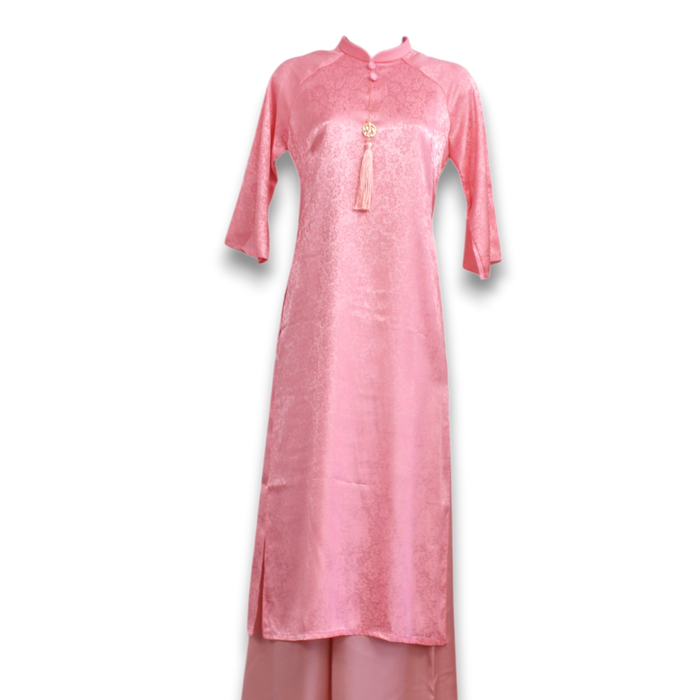 Pink Gam Ao Dai Set With Tassel