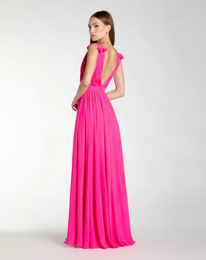 Pink Sleeveless Pleated Chiffon V-Neck Gown - Ieena for Mac Duggal