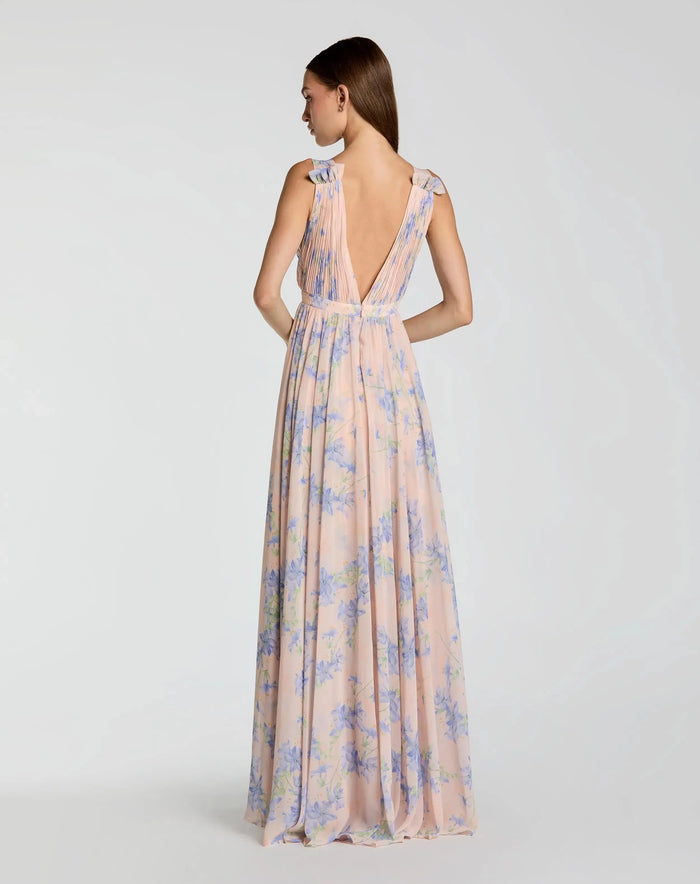 Pink Pleated Chiffon Sleeveless V-Neck Gown - Ieena for Mac Duggal