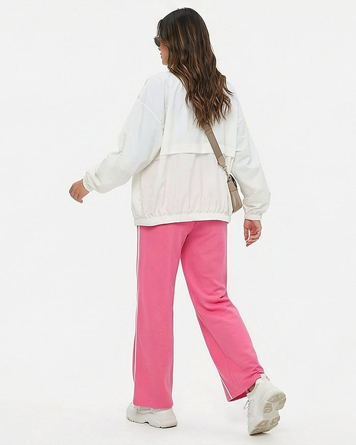 Pink Wide Leg Piping Detail Sweatpants - R216555