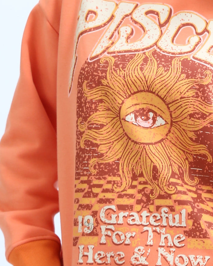 Pisces Celestial Graphic Oversized Hoodie in Vibrant Coral - O201148