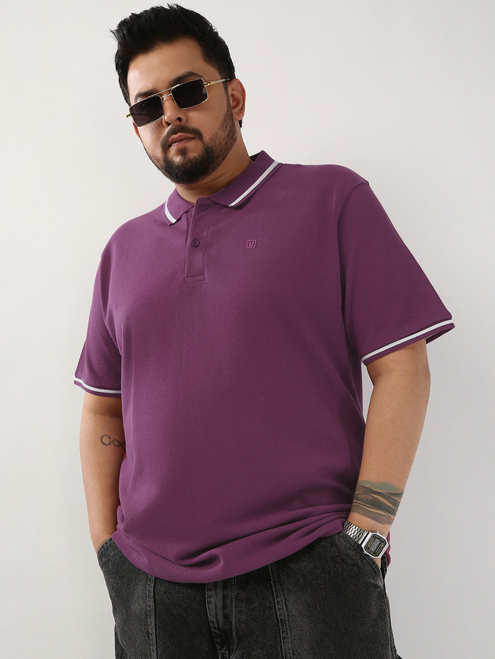 Plus Men's Acai Berry Solid Regular Fit Half Sleeve Cotton Polo T-Shirt