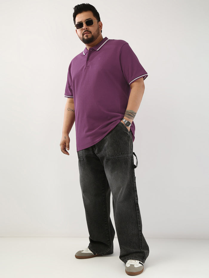 Plus Men's Acai Berry Solid Regular Fit Half Sleeve Cotton Polo T-Shirt